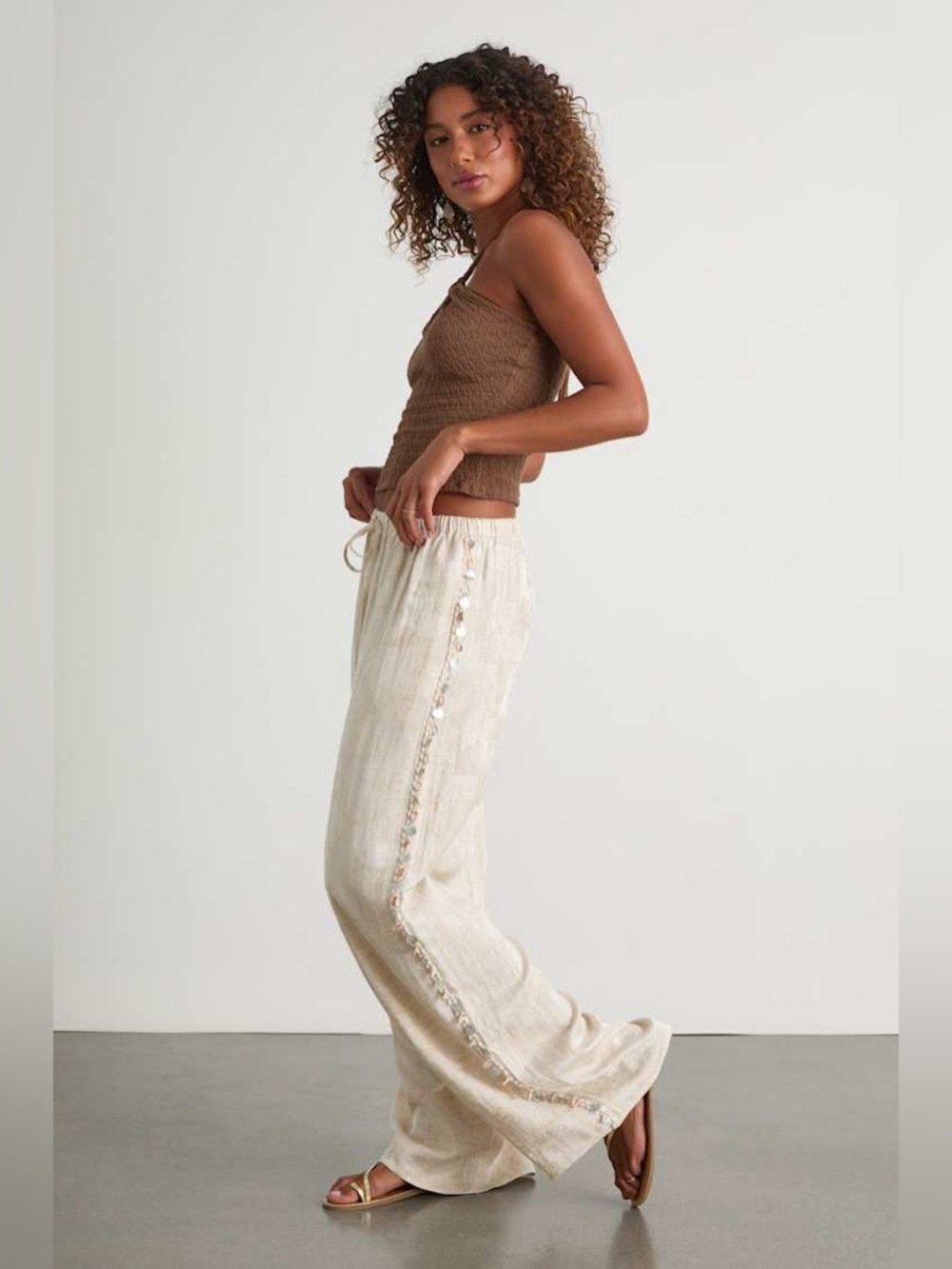 Lulus Cessa Brushed Beige Seashell Drawstring Wide-Leg Pants